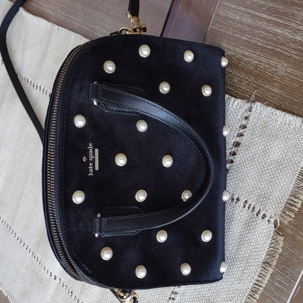 Kate Spade pearl black velvet small satchel bag